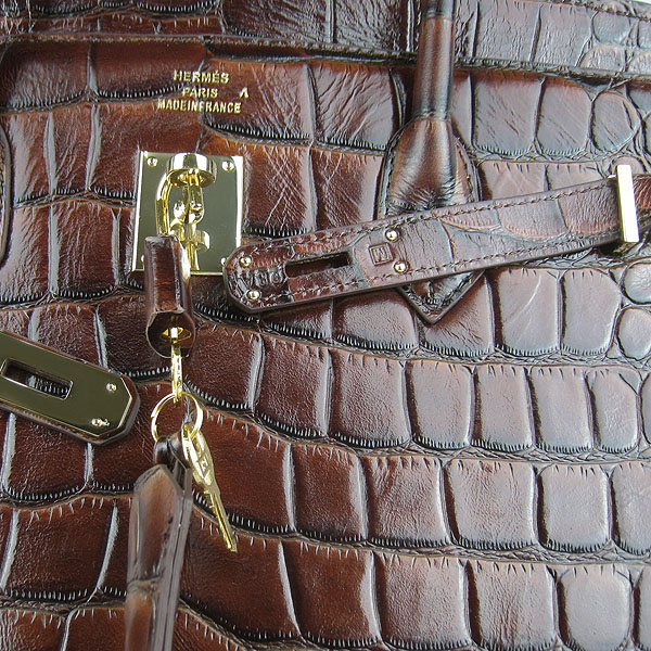 Replica Hermes Birkin 40CM Crocodile Veins Leather Bag Dark Coffee 6099 Online - Click Image to Close